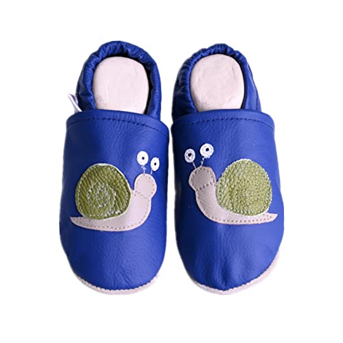 Liya's Lederpuschen Krabbelschuhe Hausschuhe #570a Schnecke in blau 27/28 EU von Liya's