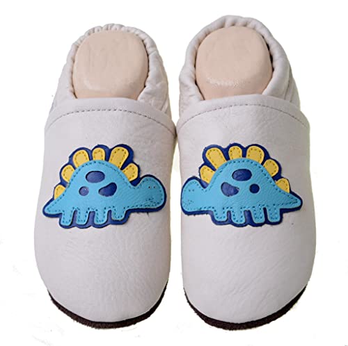 Liya's Lederpuschen Krabbelschuhe Hausschuhe - #575 Stegosaurus in beige 21/22 EU von Liya's