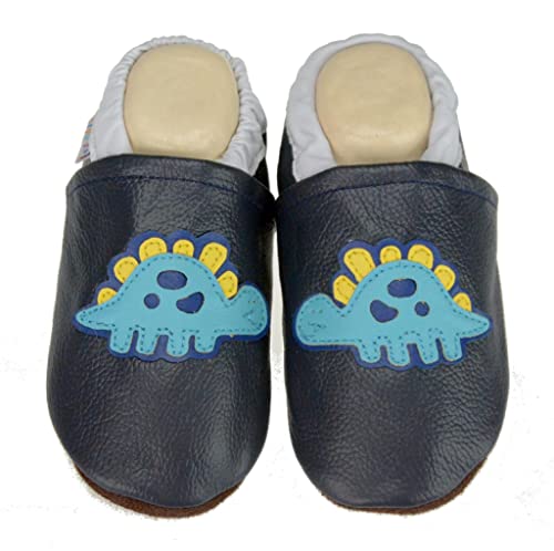 Liya's Lederpuschen Krabbelschuhe Hausschuhe - #575 Stegosaurus in marienblau 21/22 EU von Liya's