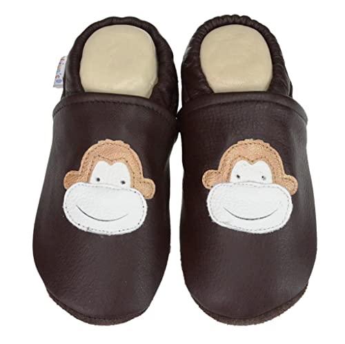 Liya's Lederpuschen Krabbelschuhe Hausschuhe - #581 Affe in rotbraun 31/32 EU von Liya's