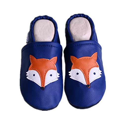 Liya's Lederpuschen Krabbelschuhe Hausschuhe - # Fuchs in blau 33/34 EU von Liya's