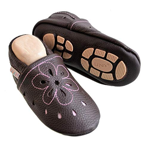 Liya's Sommerpuschen mit Teilgummisohle - #637 Große Blume in braun Gr. 27/28 von Liya's