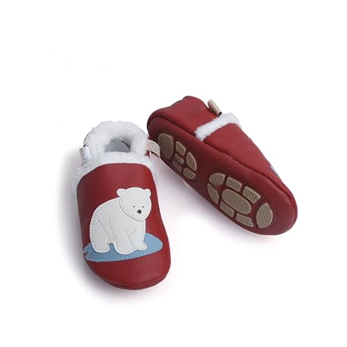 Liya's gefütterte Lederpuschen mit Teilgummisohle - #374 Eisbär in dunkelrot-25/26 von Liya's