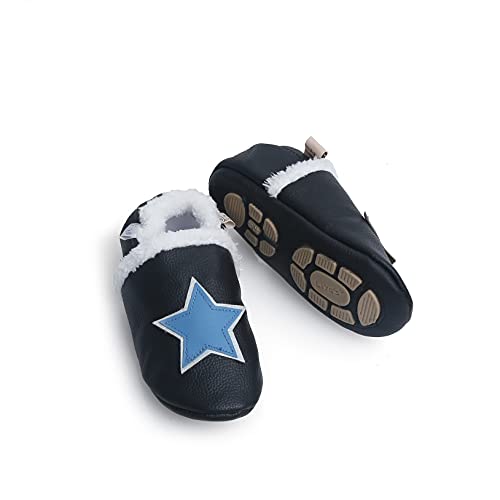 Liya's gefütterte Lederpuschen mit Teilgummisohle - #396 Stern in schwarz - Gr. 21/22 von Liya's