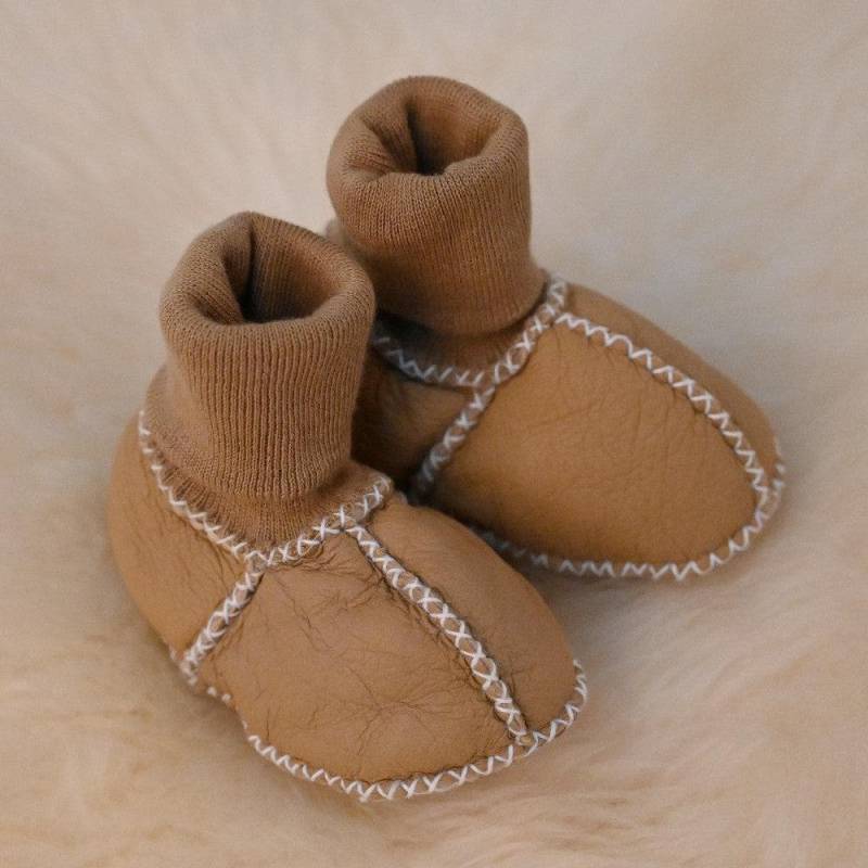 Baby Lammfell Walkschuhe Mit Strickbund Krabbelschuhe Babyschuhe - Beige von LiyasShop