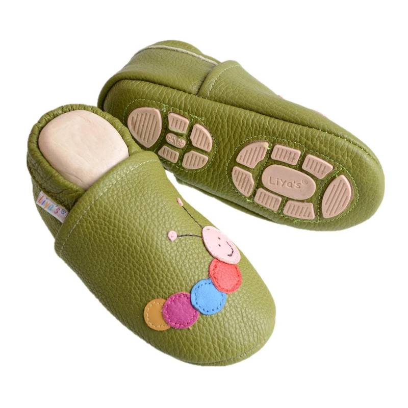 Liya's Babyschuhe Kinderpuschen Mit Gummisohle - #606 Raupe in Olivgrün von LiyasShop