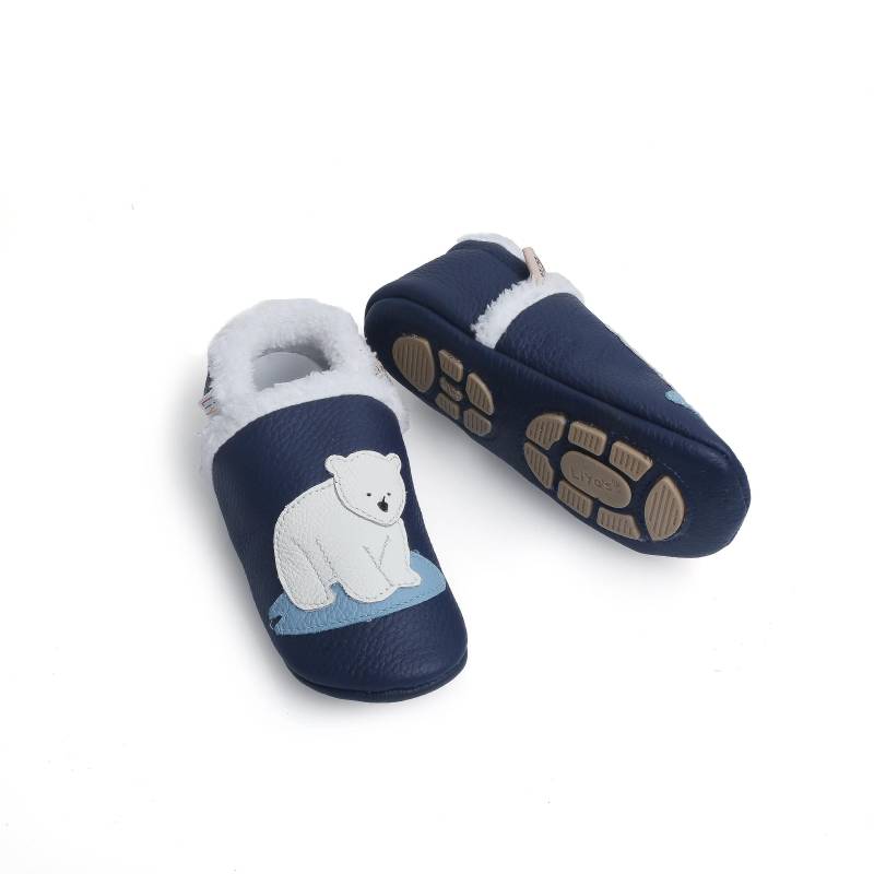 Liya's Gefütterte Lederpuschen Mit Teilgummisohle - #374 Eisbär in Dunkelblau von LiyasShop