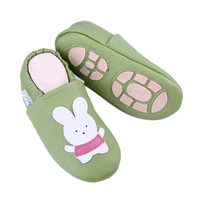 Liya's Hauschuhe Mit Gummisohle - #615 Hase in Apfelgrün von LiyasShop