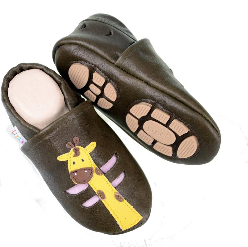 Liya's Hauschuhe Mit Gummisohle - #633 Sommerpuschen Giraffe in Braungrün von LiyasShop