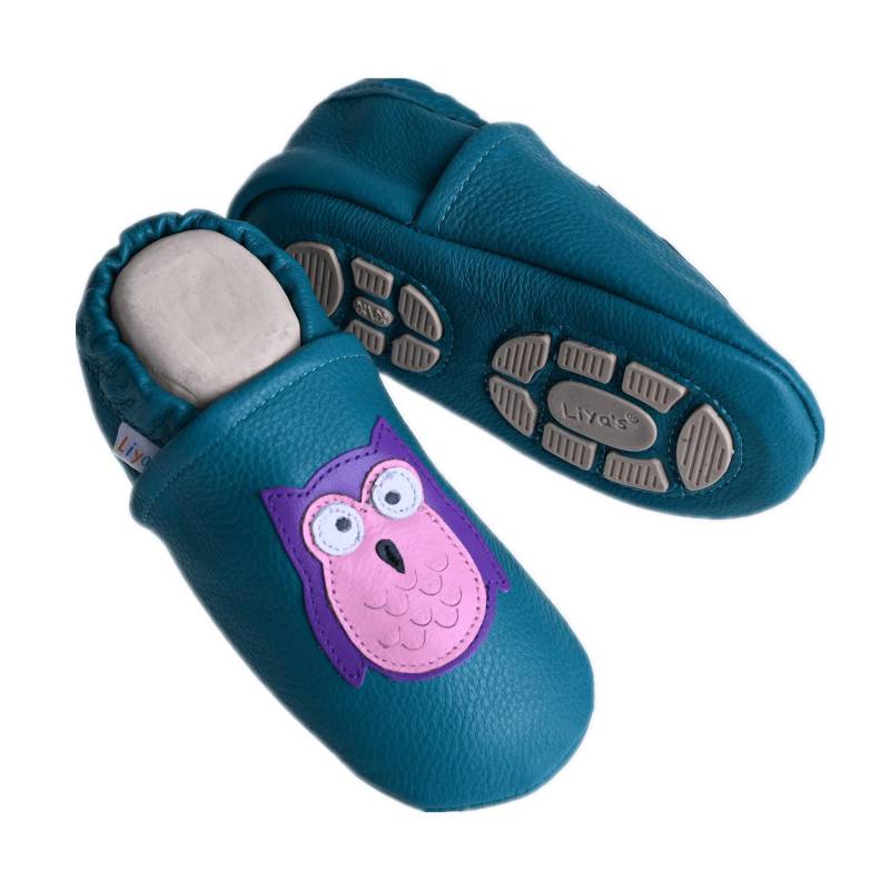 Liya's Hauschuhe Mit Gummisohle - #638 Eule in Blaugrün von LiyasShop