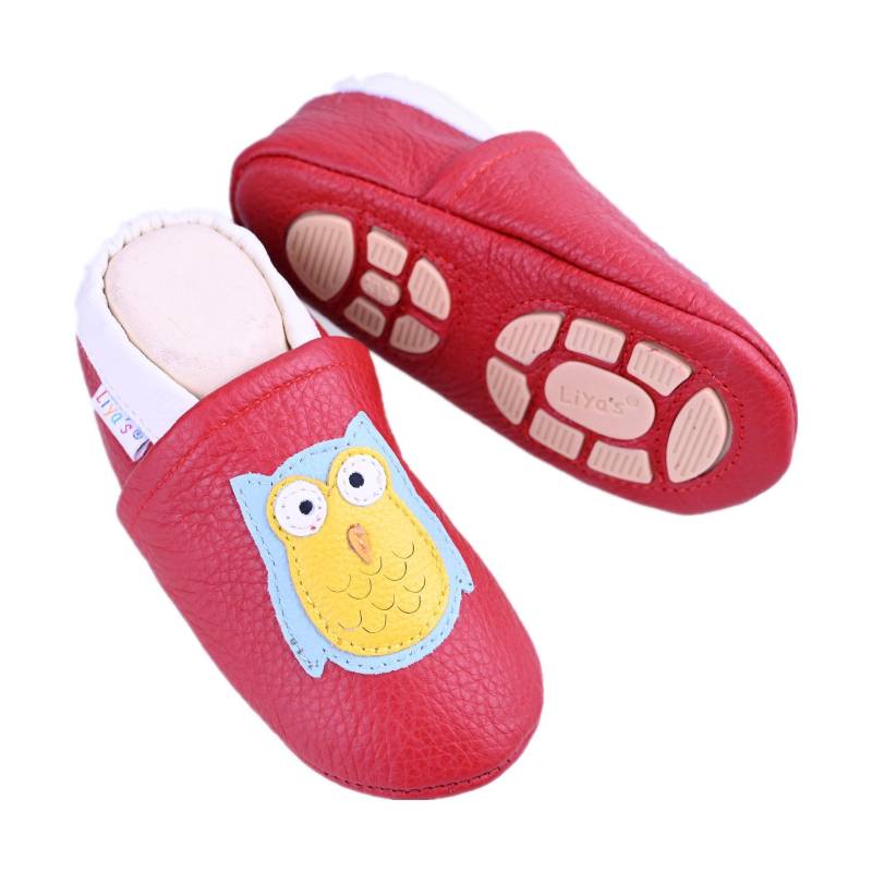 Liya's Hauschuhe Mit Gummisohle - #638 Eule in Rot von LiyasShop