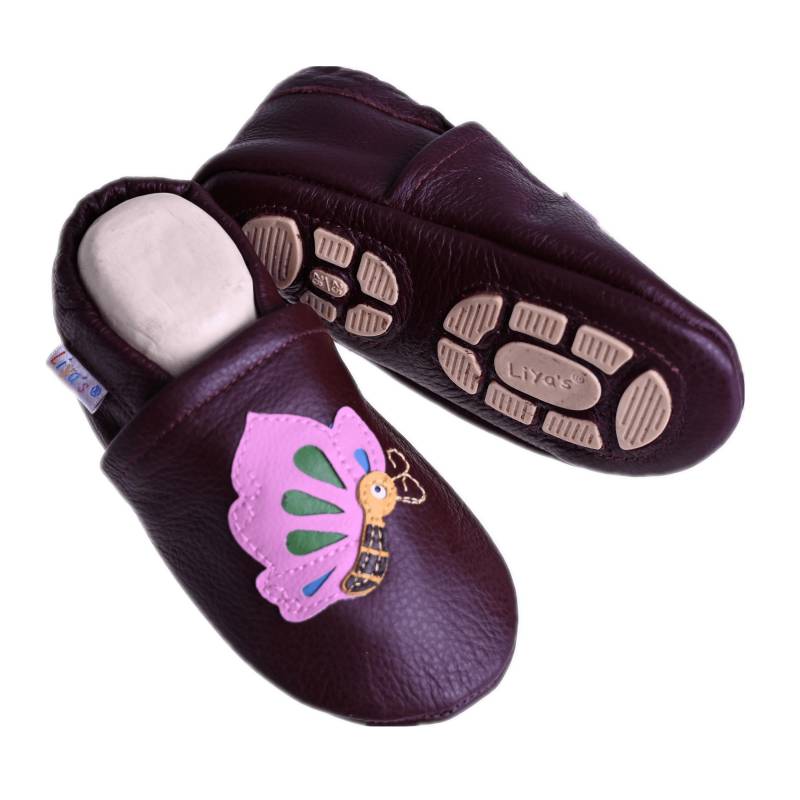 Liya's Hauschuhe Mit Gummisohle - #661 Schmetterling in Weinrot von LiyasShop