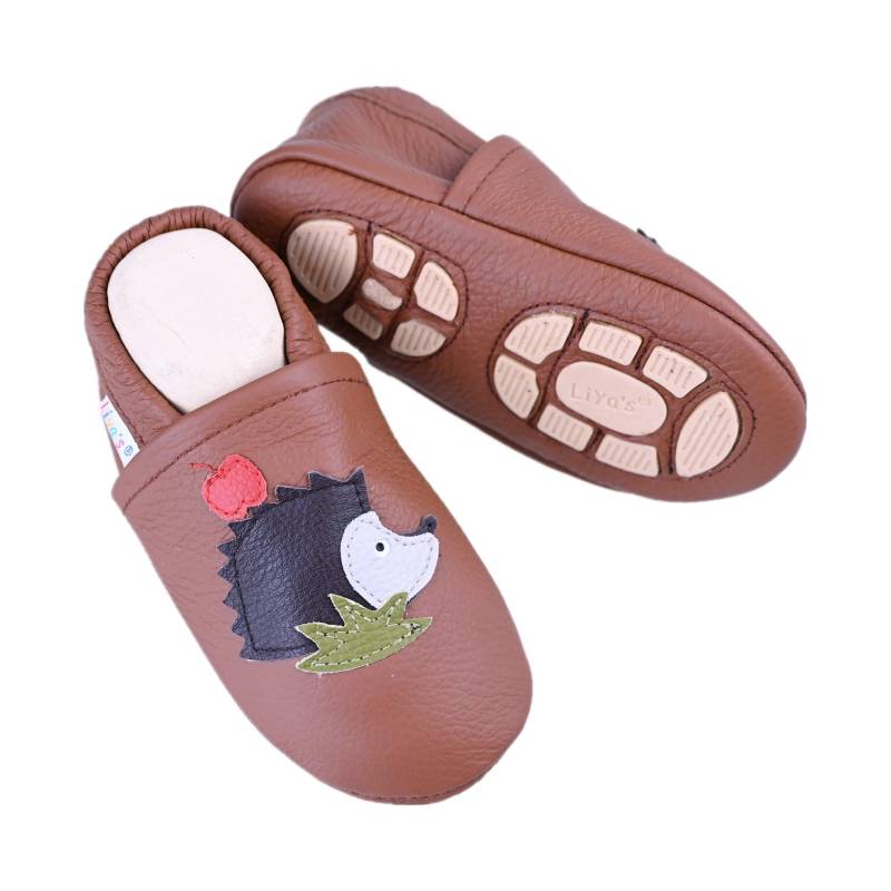 Liya's Hausschuhe Babyschuhe Mit Gummisohle - #604 Igel in Kupferbraun von LiyasShop