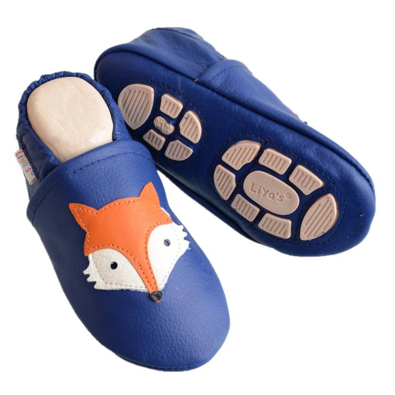 Liya's Hausschuhe Lederpuschen Mit Teilgummisohle - #648 Fuchs in Blau von LiyasShop