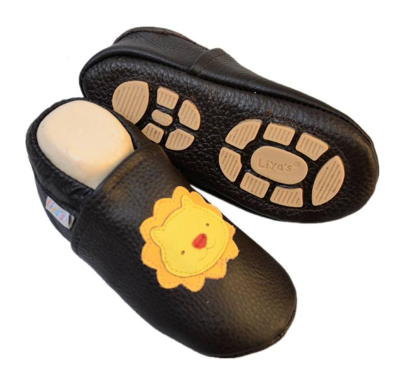 Liya's Hausschuhe Lederpuschen Mit Teilgummisohle - #682 Löwe in Braun von LiyasShop