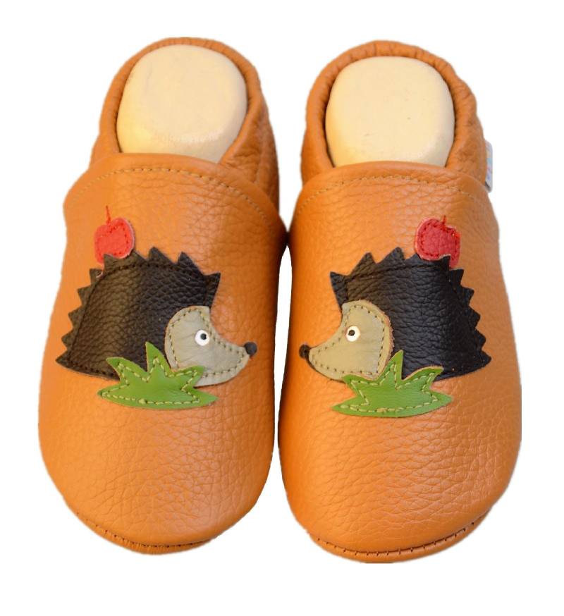 Liya's Lederpuschen Krabbelschuhe Hausschuhe - #504 Igel in Nazissengelb von LiyasShop