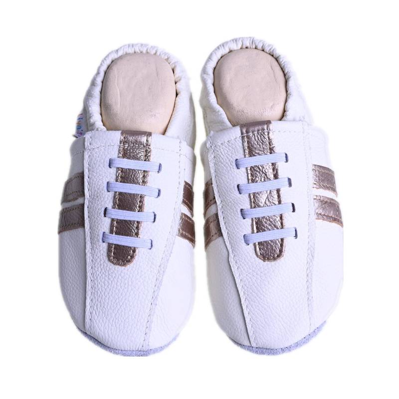 Liya's Lederpuschen Krabbelschuhe Hausschuhe - #508 Sportlook in Gold/Weiß von LiyasShop