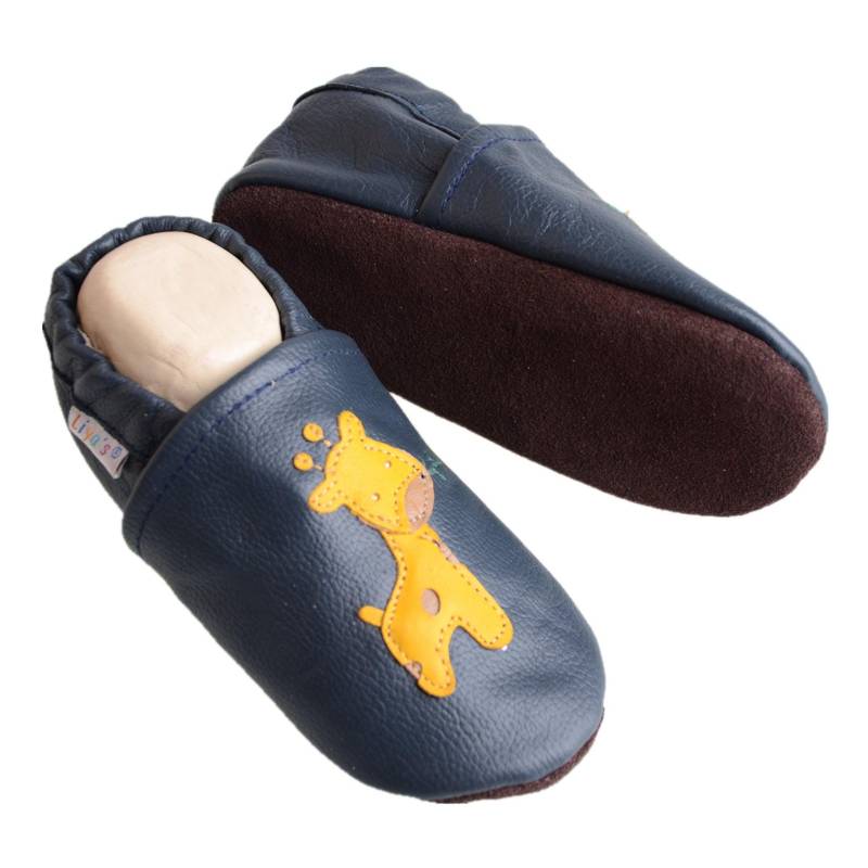Liya's Lederpuschen Krabbelschuhe Hausschuhe - #545 Giraffe in Dunkelblau von LiyasShop