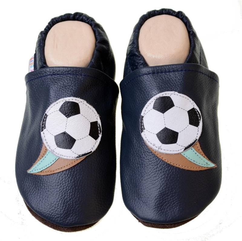 Liya's Lederpuschen Krabbelschuhe Hausschuhe - #558 Fußball in Blau von LiyasShop