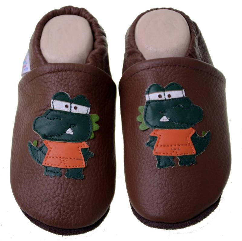 Liya's Lederpuschen Krabbelschuhe Hausschuhe - #571 Schnappi in Braun von LiyasShop