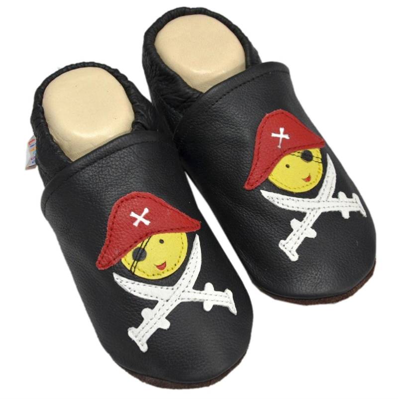 Liya's Lederpuschen Krabbelschuhe Hausschuhe - #580 Pirat in Schwarz von LiyasShop