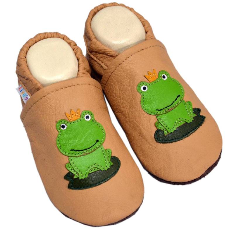 Liya's Lederpuschen Krabbelschuhe Hausschuhe - #587 Frosch in Safrangelb von LiyasShop