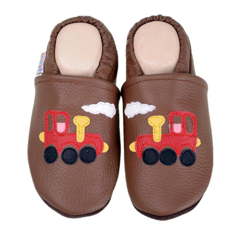 Liya's Lederpuschen Krabbelschuhe Hausschuhe - #588 Lokomotiv in Rotbraun von LiyasShop