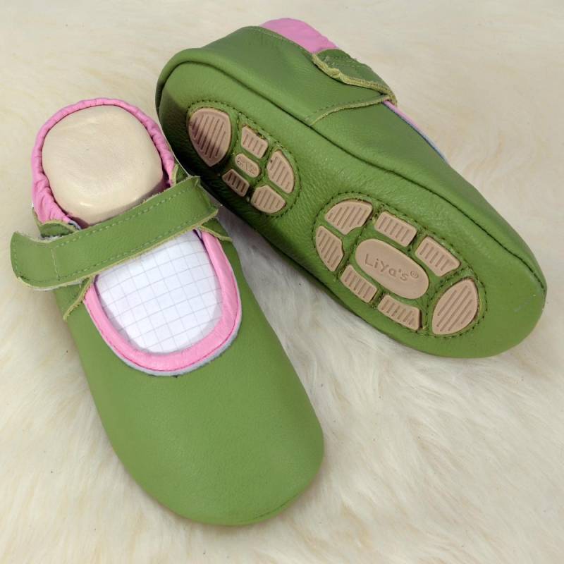 Liya's Lederpuschen Mit Gummisohle - #692A Ballerina in Hellgrün von LiyasShop