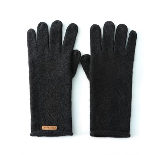 Liyinco Damen Kaschmir Strickhandschuhe Warme Winter Kaschmir Gestrickt Fünf-Finger-Handschuhe Gecrimpte Handgelenkhandschuhe Einfache Patch Gestrickte Kaschmirhandschuhe Schwarz Einheitsgröße von Liyinco