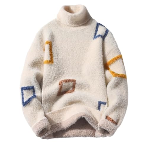 Liyinco Herren Rollkragenpullover - Warmer Pullover für Herren Weicher Plüsch Langarmpullover Pullover Strickpullover Pelziges Fleece Lässig Buntes Chevron-Muster Pullover, Weiß, XXL Liyinco Herren Rollkragenpullover - Warmer Pullover für Herren Weicher Plüsch Langarmpullover Pullover Strickpullover Pelziges Fleece Lässig Buntes Chevron-Muster Pullover, Weiß, XXL von Liyinco