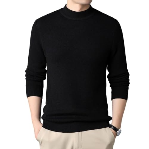 Liyinco Herren Rundhalspullover Einfarbig Halber Rollkragenpullover Herren Pullover Strickpullover für Mann Jugend Slim Strick Herren Pullover, Schwarz, XL von Liyinco