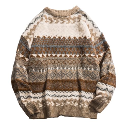 Liyinco Herren Rundhalspullover Ethno Stil Vintage O Ausschnitt Pullover Pullover Kontrastfarbe Herren Langarm Warmer Pullover Verdicken Strickpullover Tops, Khaki, XXL Liyinco Herren Rundhalspullover Ethno Stil Vintage O Ausschnitt Pullover Pullover Kontrastfarbe Herren Langarm Warmer Pullover Verdicken Strickpullover Tops, Khaki, XXL von Liyinco