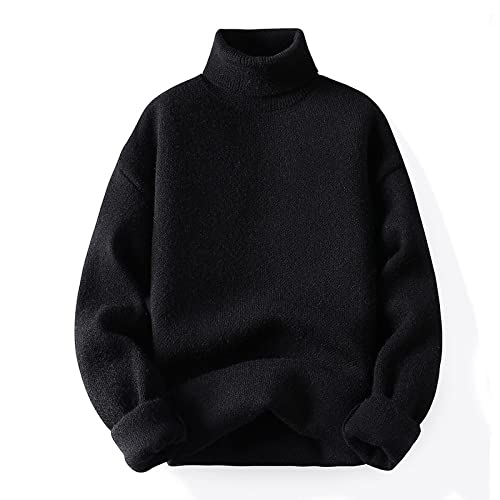 Liyinco Herren Strick Sweatshirt Casual einfarbig Pullover Rollkragen Pullover Winter Verdickte Strickwaren Langarm Pullover, Schwarz, 3XL von Liyinco
