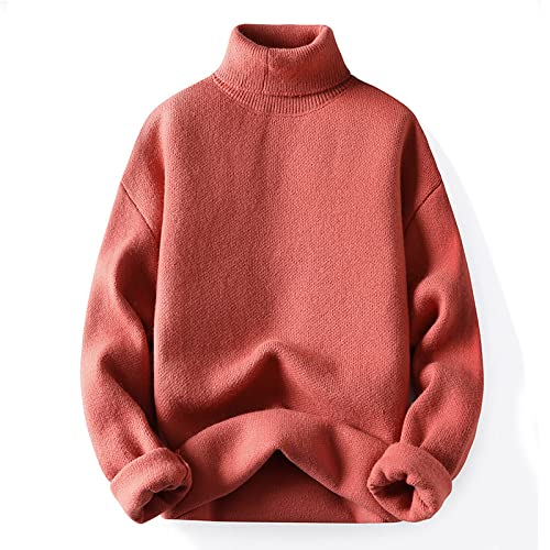 Liyinco Herren Strick Sweatshirt Casual einfarbig Pullover Rollkragen Pullover Winter Verdickte Strickwaren Langarm Pullover, rot, L von Liyinco