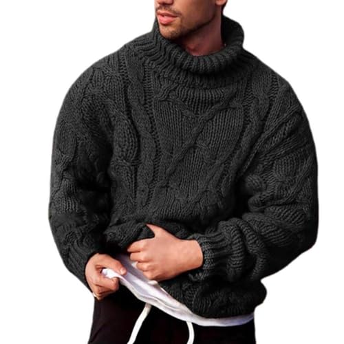 Liyinco Rollkragenpullover für Herren - Einfarbiger Slim-Fit-Pullover Winter Baumwolle Herbst Warmer Pullover Mode Herren Twist Zopfstrick Rollkragenpullover,Schwarz,M von Liyinco