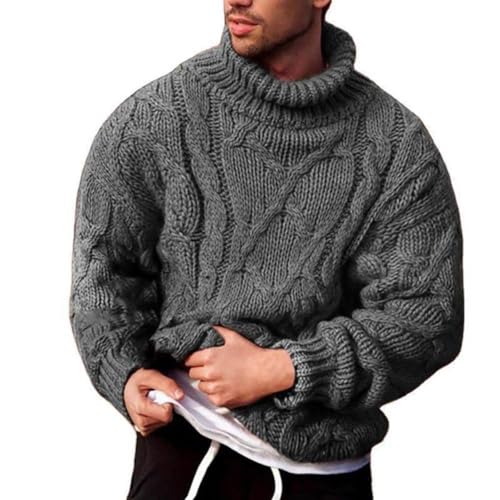 Liyinco Rollkragenpullover für Herren - Einfarbiger Slim-Fit-Pullover Winter Baumwolle Herbst Warmer Pullover Mode Männer Twist Zopf Strick Rollkragenpullover, grau, XL von Liyinco