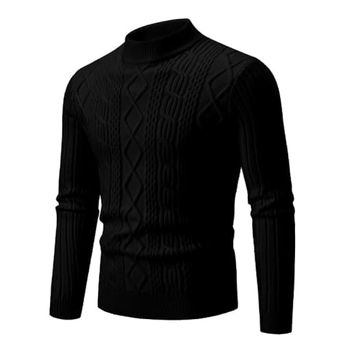 Liyinco Rundhalspullover für Herren Massiver Jacquard Langärmeliger Rundhalspullover Pullover Slim Fit Herren Warm Thicken Strickpullover Tops, Schwarz, M von Liyinco