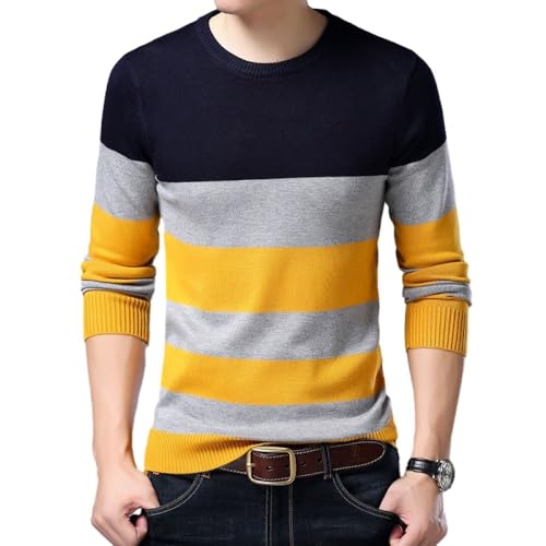 Liyinco Rundhalspullover für Herren Trend Patchwork Langärmeliger Rundhalspullover Pullover für Herren warme dünne Strickpullover Oberteile für Frühling und Herbst, Marineblau, XL von Liyinco