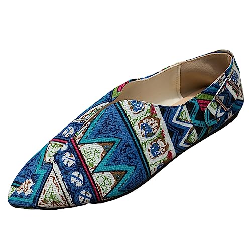 Ballerinas Damen Turnschuhe Damen Sommer bunter ethnischer Wind flache Mundtuchoberfläche atmungsaktiv flacher Boden bequeme große Einzelschuhe Freizeitschuhe Damen Schuhe 41 H Weite (Blue, 37) von Liyuera