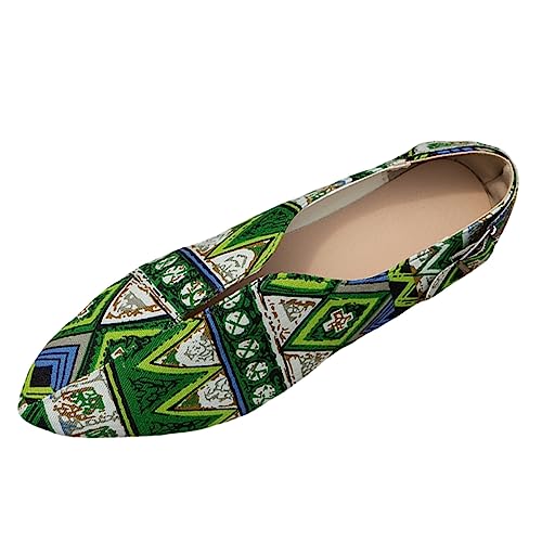 Ballerinas Damen Turnschuhe Damen Sommer bunter ethnischer Wind flache Mundtuchoberfläche atmungsaktiv flacher Boden bequeme große Einzelschuhe Freizeitschuhe Damen Schuhe 41 H Weite (Green, 38) von Liyuera