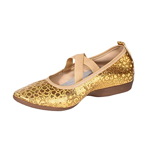 Ballerinas Damen Turnschuhe Schuhe Dance Color Damen Glitter Schuhe Asakuchi Solid Soft Dance Sole Latein Schuhe Freizeitschuhe für Damen Damenschuhe Wasserdicht (Gold, 42) von Liyuera