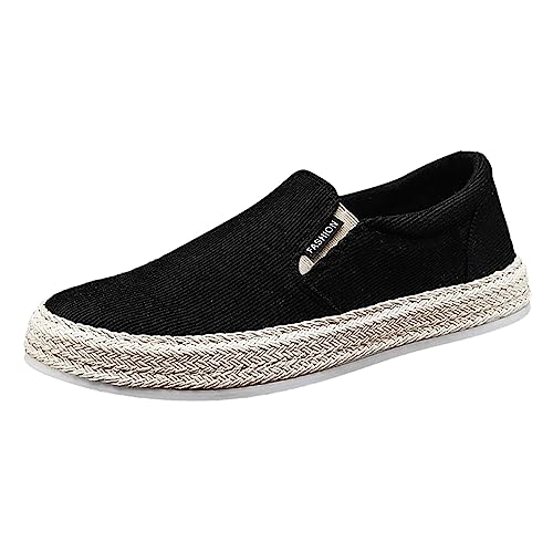 Espandrillos Herren Schuhe Herren Canvas Herrenschuhe Sommer dünne atmungsaktive lässige flache Schuhe keine Schnürsenkel Leinen Freizeitschuhe Anzugschuhe Herren Schwarz Sommerschuhe (Black, 42) von Liyuera