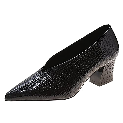 Freizeit Farbe Damen Zehenarbeit Single Pointed Schuhe Schuhe Solid Heels Schuhe Slip-On Damen Pumps Flache Schuhe Für Damen (Black, 41) von Liyuera