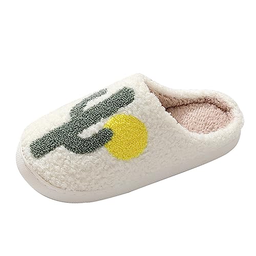 Hausschuhe Warme Hausschuhe Damen Herren bequeme Home Cactus Winter-Baumwollhausschuhe für Männer und Frauenpaare, dicke Sohle, warme Baumwollhausschuhe Slipper Herren Damen Pantoffel (Beige, 38) von Liyuera