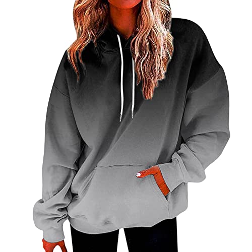 Hoodie Damen, Premium Farbverlauf Langarm Kapuzenpullover mit Taschen, Herbst Basic Style Lose Freizeit Hoody Pullover Damen, Entspannt Leichter Casual Damen Sweatshirt mit Kapuze von Liyuera