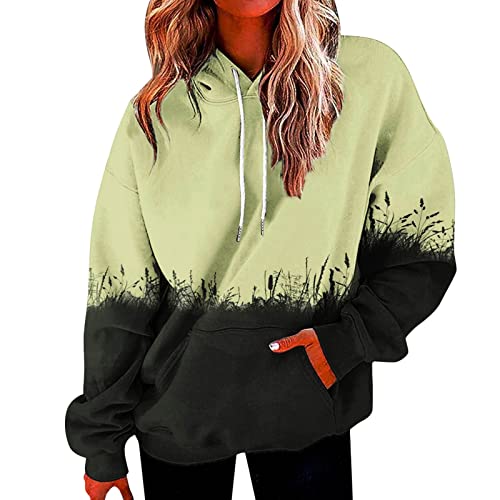 Hoodie Damen, Premium Farbverlauf Langarm Kapuzenpullover mit Taschen, Herbst Basic Style Lose Freizeit Hoody Pullover Damen, Entspannt Leichter Casual Damen Sweatshirt mit Kapuze von Liyuera