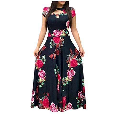 Liyuera Damen Sommerkleid, Rundhalsausschnitt Kurzarm Hollow Out Hohe Taille Freizeitkleid, Drucken Rüschen Elegant Maxikleid, Women Dresses, Erhältlich In Übergröße, S-5XL von Liyuera