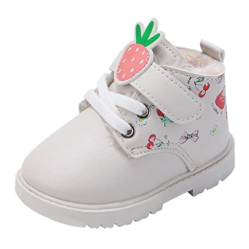 Liyuera Gefütterte Gummistiefel Kinder Modische Kindermode Stiefel Mädchen englischer Stil einzelne Stiefel Fruchtdruck Baumwollstiefel Winterstiefel Jungen (White, 23 Toddler) von Liyuera