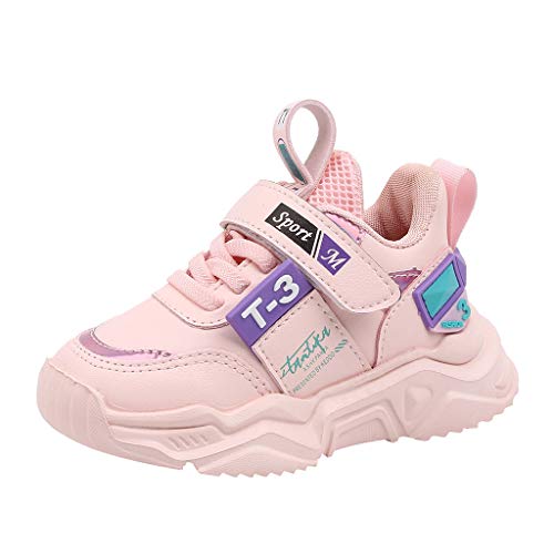 Liyuera Hallenschuhe Junge Mädchen Modische Herbst-Kinder-Mädchen-Sportschuhe, flach, Dicker Boden, leicht, rutschfest, Schnürung, Hakenschlaufe, einfach zu tragen, Atmungsaktiv (Pink-1, 26) von Liyuera