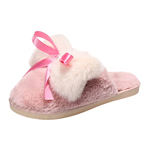 Liyuera Plüsch Hausschuhe Damen Warme Pantoffel, farblich passend, Perle, Schleife, geschlossene Zehen, warme, Flache Baumwollhausschuhe Damenschuhe Schwarz Absatz (T3-Pink, 37) von Liyuera